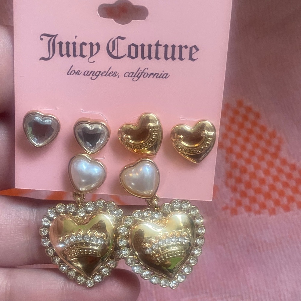 Juicy Couture Gold and Pearl Heart Earrings Trio NWT - Picture 3 of 3